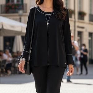 ANNE KLEIN BLACK TOP WITH RUFFLE SLEEVES SIZE LARGE